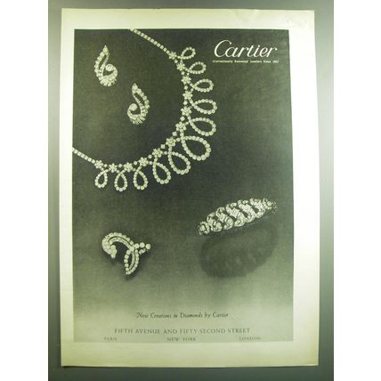 1949 Cartier Diamond Jewelry Ad - New creations in Diamonds by Cartier
