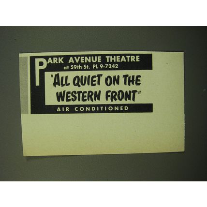 1950 All Quiet on the Western Front Movie Advertisement - Park Avenue Theatre