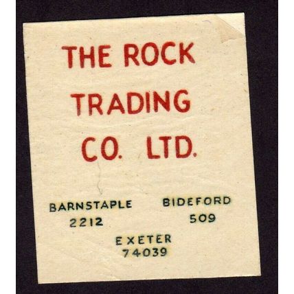 1950s unused Rock Trading Co, Barnstaple & Bideford waterslip transfer label