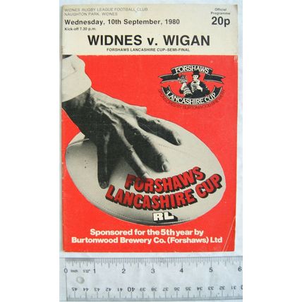 1980 programme Widnes v. Wigan, Lancashire Cup Semi-final