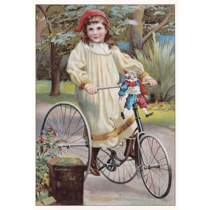 Victorian Punch & Judy Toy Puppet On Bicycle Poster Postcard