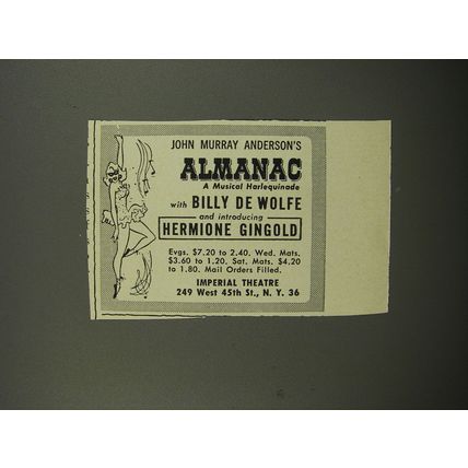 1953 Almanac Musical Harlequinade Ad - John Murray Anderson's Almanac