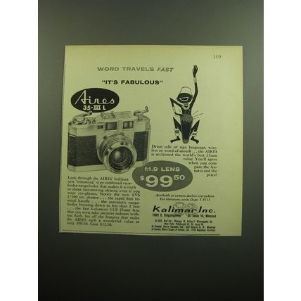 1957 Kalimar Aires 35-III L Camera Ad - Word travels fast it's fabulous