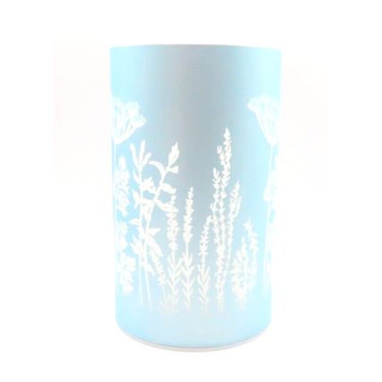 White Floral LED Lamp Small Blue Background Glass 14.5 CM Gift Home Decor Light