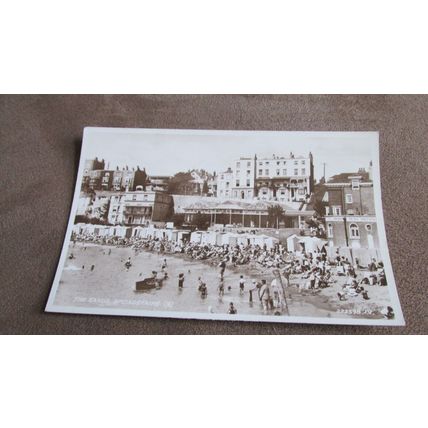 1950s Real photo Postcard - Broadstairs busy beach with bathing huts - Kent