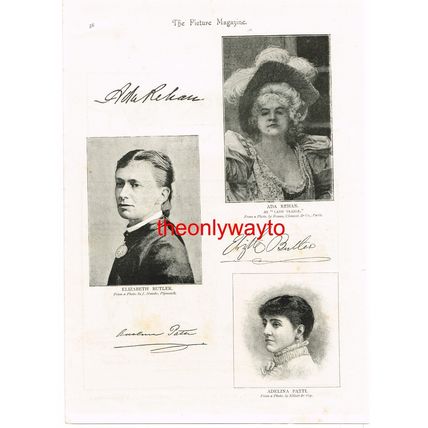 ADA REHAN, ELIZABETH BUTLER, ADELINA PATTI (AUTOGRAPHS), Book Illustration c1895