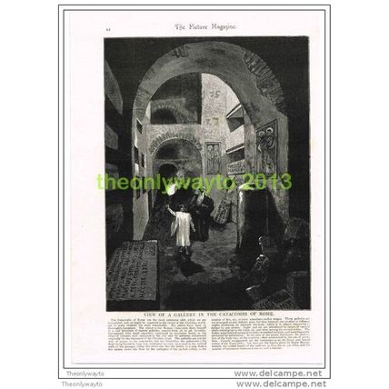 GALLERY IN THE CATACOMBS, ROME ITALY, Book Illustration c1895
