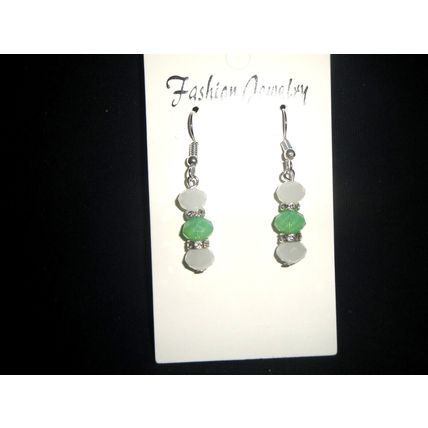 Distinctive cloudy white & green with clear rhinestone SP drop earrings
