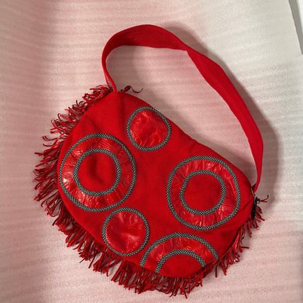 1980s Large Red Overnight Baby Bag Leather Fringed bAG MAKE OFFER!