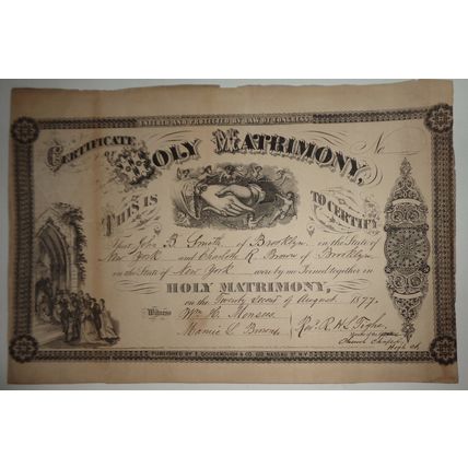 1877 Brooklyn marriage certificate - John B. Smith & Charlotte R. Brown