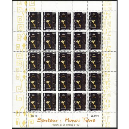 Fr. Polynesia Tiare Tahiti Gardenia Taitensis Flower Full Sheet 2008 MNH