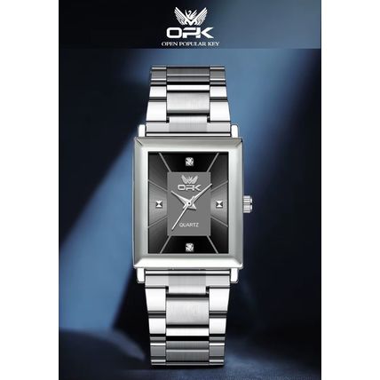 Gents Black Square Face Waterproof Silver Stainless Steel Bracelet Watch BOXED