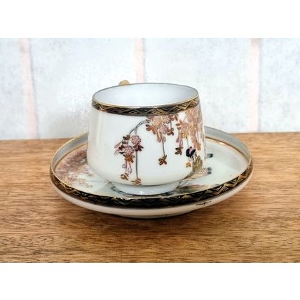Antique Japanese Geisha Tea Cup Set | Hand-Painted Porcelain Teacup Saucer