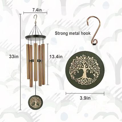 Wind Chimes for outside Engraved Tree of Life,Wind Chime Outdoors Deep Tone,33 I
