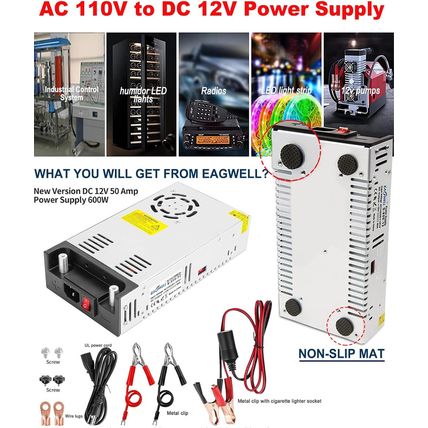 AC to DC Converter 12V Power Supply: Universal SMPS 120V AC to 12V 50A 600W DC C