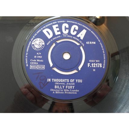 7" 1965. BILLY FURY.IN THOUGHTS OF YOU. DECCA F.121178..EXCELLENT CONDITION