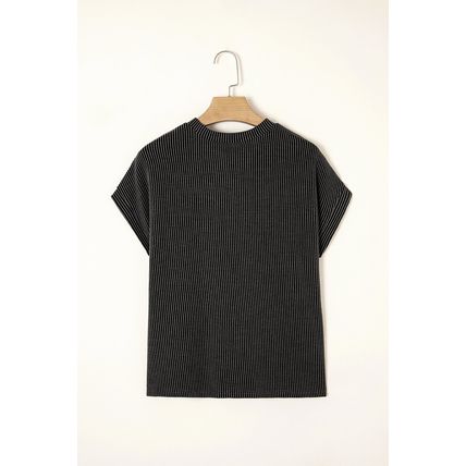 Carbon Grey Corded Knit Color Block Pocketed Crew Neck T Shirt