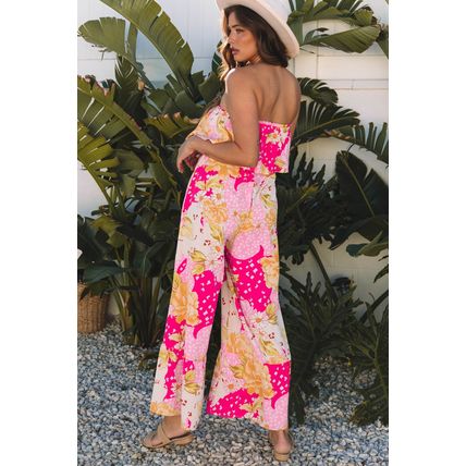 Multicolour Floral Print Ruffled High Waist Tube Top Loose Jumpsuit