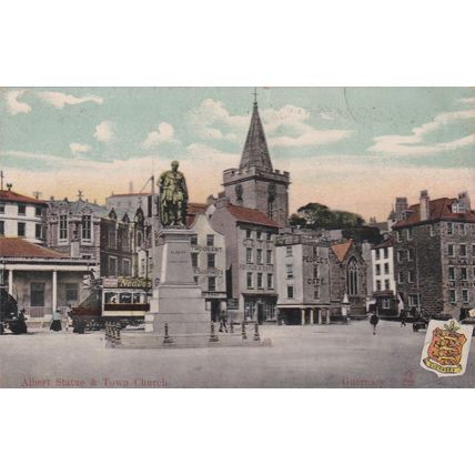 ED 203 GUERNSEY -ALBERT STATUE AND TOWN CHURCH. PRINTED POSTCARD