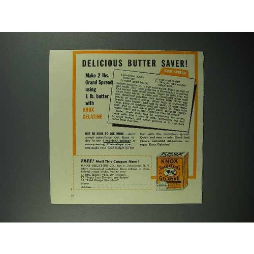 1942 Knox Gelatine Ad - Delicious Butter Saver