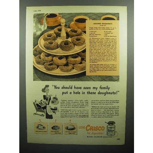 1947 Crisco Shortening Ad - Put a Hole in Doughnuts