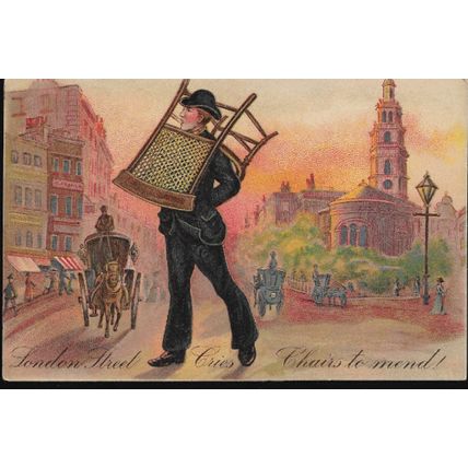 London Street Cries - Chairs to Mend - lovely art postcard by Hartmann c.1905-10
