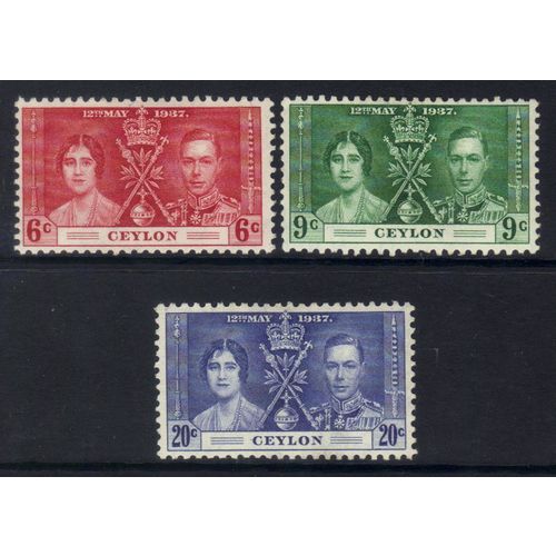 Ceylon KGVI 1937 Coronation Mounted Mint MM SG 383-385 Sc 275-277 stamp royalty