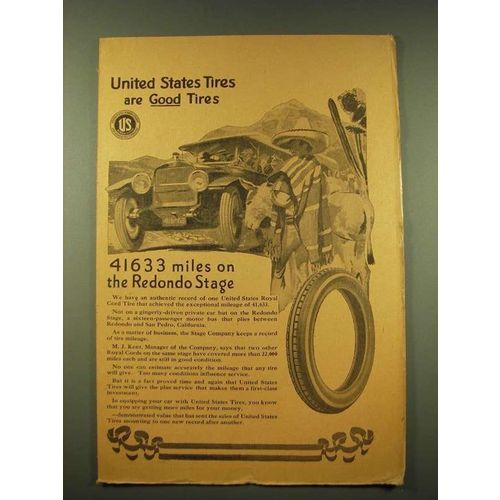 1918 United States Tires Ad - 41633 miles on the Redondo Stage