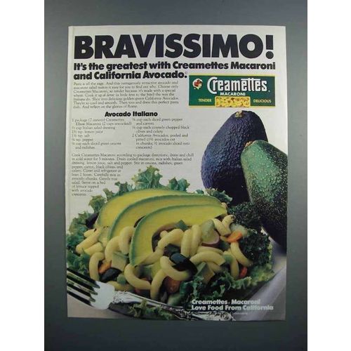 1983 Creamettes Macaroni Ad - Avocado Italiano Recipe