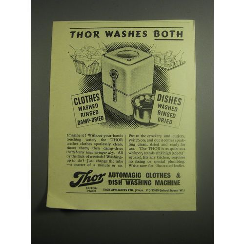 1948 Thor Automagic Clothes & Dish Washing Machine Ad - Thor washes both