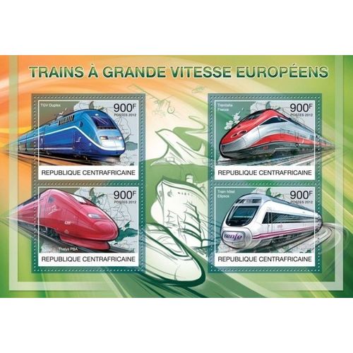 CENTRAL AFRICA 2012 SHEET MNH HIGH SPEED TRAINS OF EUROPE TGV GRAND VITESSE