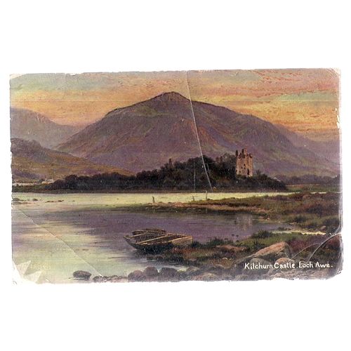 KILCHURN CASTLE LOCH AWE, SCOTLAND antique used postcard, Hildesheimer 1917 pm =