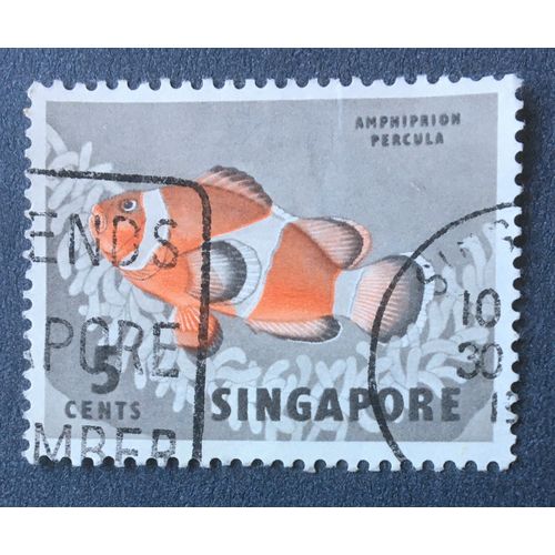 Singapore 1962 Orchids, fish and birds SG 66 5c Orange clownfish, good used