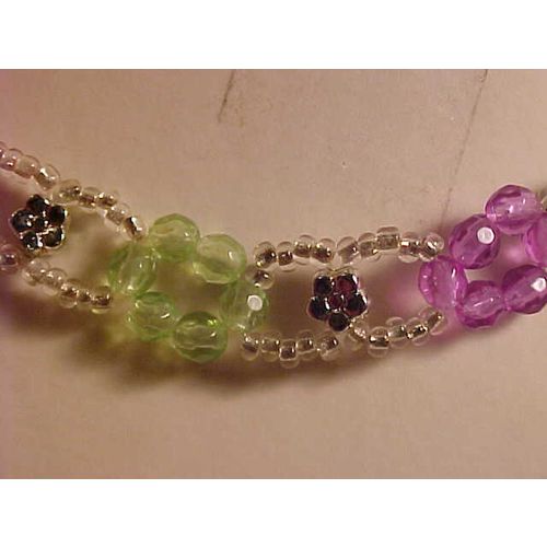 Multi-Color Flower Beaded Choker Necklace Faceted Beads 12" to 16"