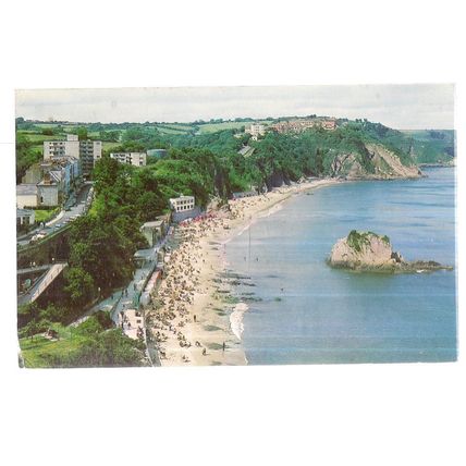 GOSCAR ROCK & NORTH BEACH, TENBY, WALES used vintage postcard 1968 pm =