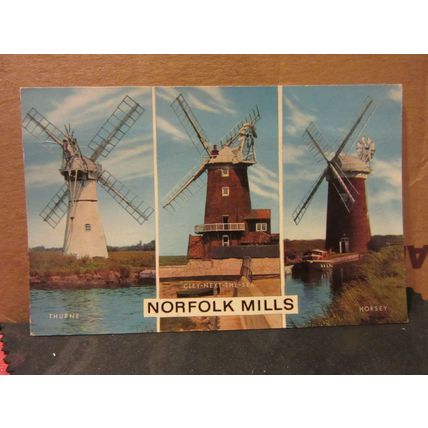 multiview, NORFOLK MILLS used postcard 1972 postmark windmills #
