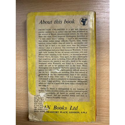 1956 GEORGETTE HEYER "DETECTION UNLIMITED" FICTION PAPERBACK BOOK (P2)
