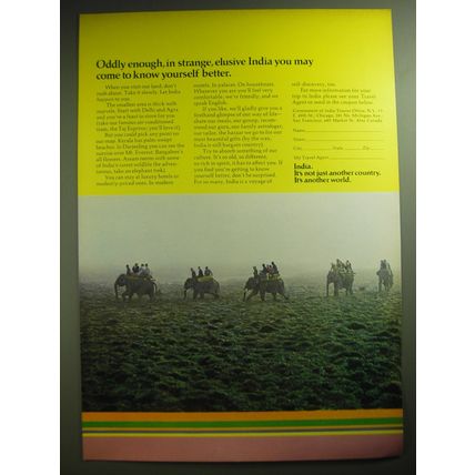 1974 India Tourism Ad - Oddly enough, in strange, elusive India you may come