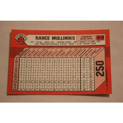 Rance Mulliniks 1989 Bowman TIFFANY NO. 250