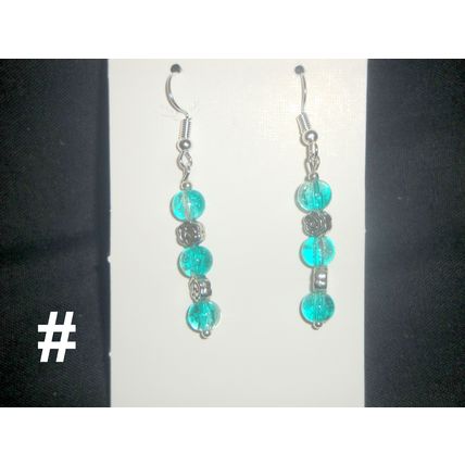 Different green turquoise & clear glass French hook earrings