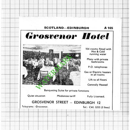 Grosvenor Hotel Edinburgh Small Advert - 1964 Cutting