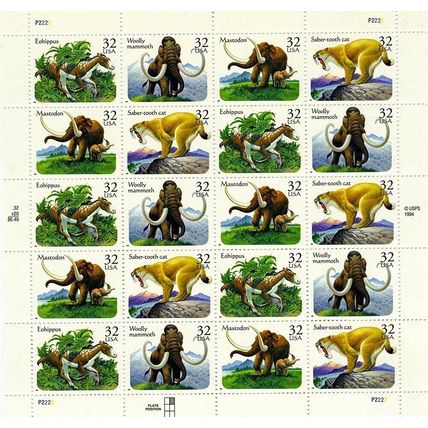 Prehistoric Animals Sheet of Twenty 32 Cent Postage Stamps Scott 3080a