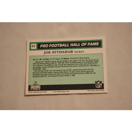 Joe Stydahar 1990 Swell Pro Football Hall of Fame NO. 65