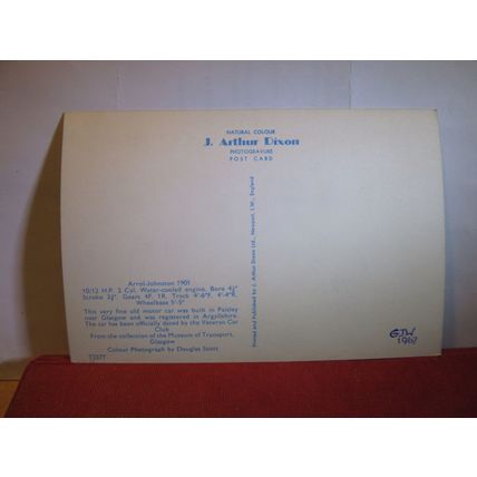 1901 ARROL-JOHNSTON , veteran car vintage unused postcard dated 1967 #