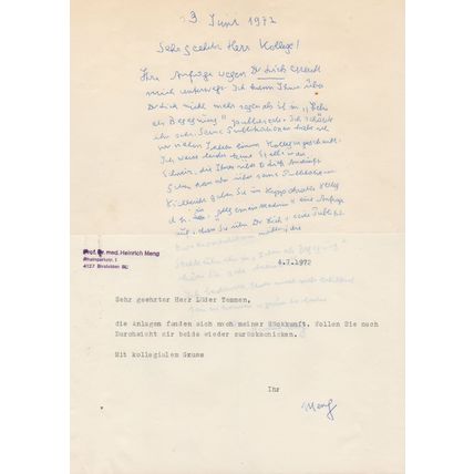Dr Heinrich Meng German Physician Psychoanalyst 2x Hand Signed Letters