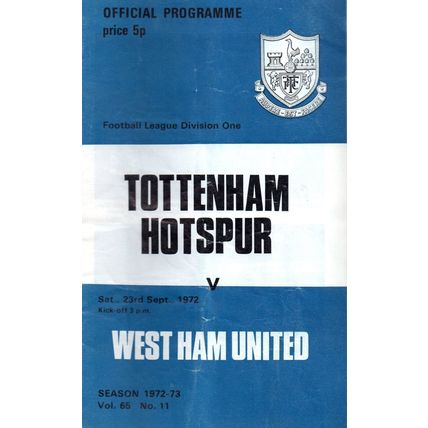 1972/73 Tottenham Hotspur / Spurs vs West Ham **FREE P&P**