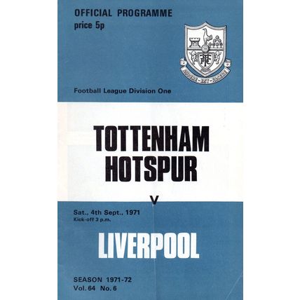 1971/72 Tottenham Hotspur / Spurs vs Liverpool **FREE P&P**