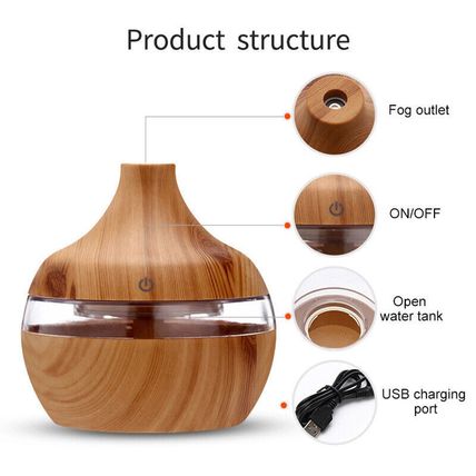 Electric Essential Aroma Oil Diffuser Ultrasonic Wood Grain Room Air Humidifier