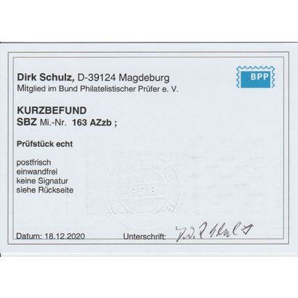 Mi: 163AZzb MNH 1945 SBZ Certificate Cat € 250