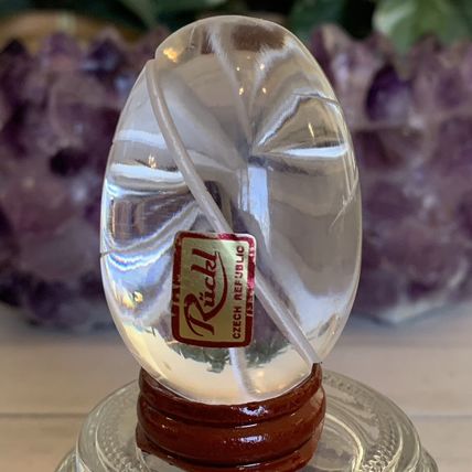 Vintage Ruckl Bohemian Czech Hand Cut Crystal Egg With Stand Original Box Label
